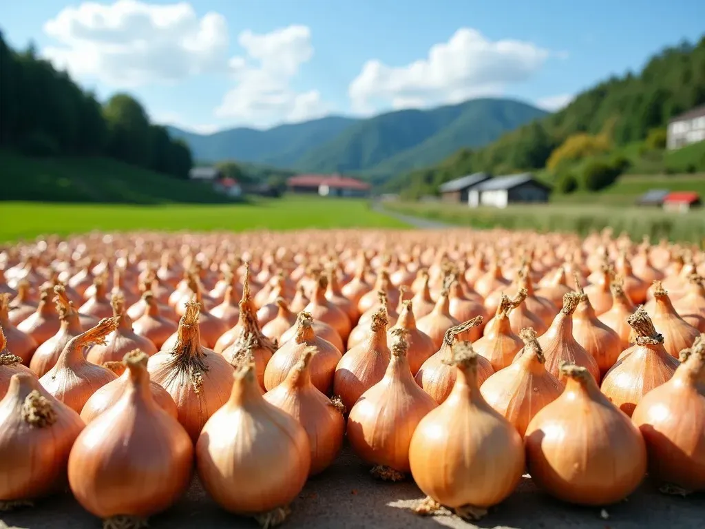 玉ねぎを干す風景